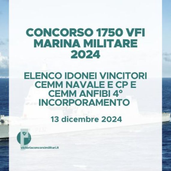 Concorso 1750 VFI Marina Militare 2024 – Elenco Idonei Vincitori CEMM Navale e CP e CEMM Anfibi 4° Incorporamento