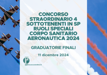 Concorso Straordinario 4 Sottotenenti in SP Ruoli Speciali Corpo Sanitario Aeronautica 2024 – Graduatorie Finali