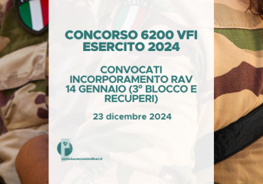 Concorso 6200 VFI Esercito 2024 – Convocati Incorporamento RAV 14 gennaio (3° Blocco e recuperi)