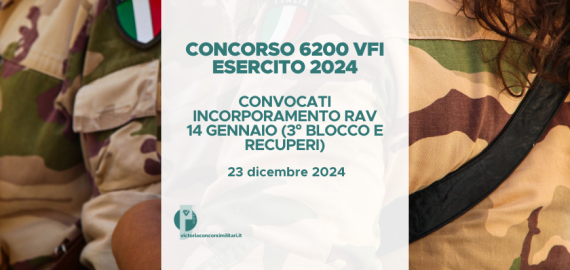 Concorso 6200 VFI Esercito 2024 – Convocati Incorporamento RAV 14 gennaio (3° Blocco e recuperi)
